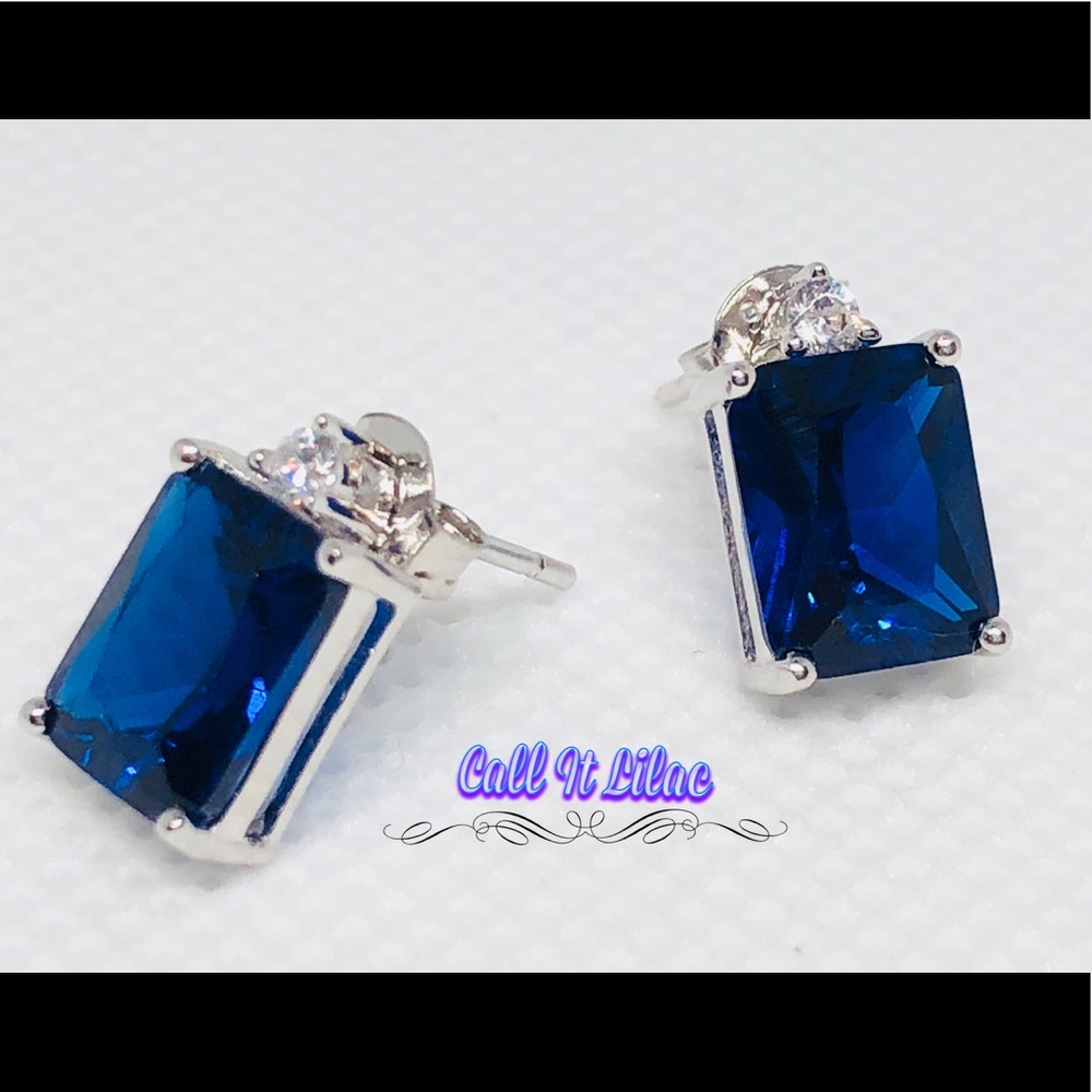 Sterling Silver Sapphire CZ Earrings